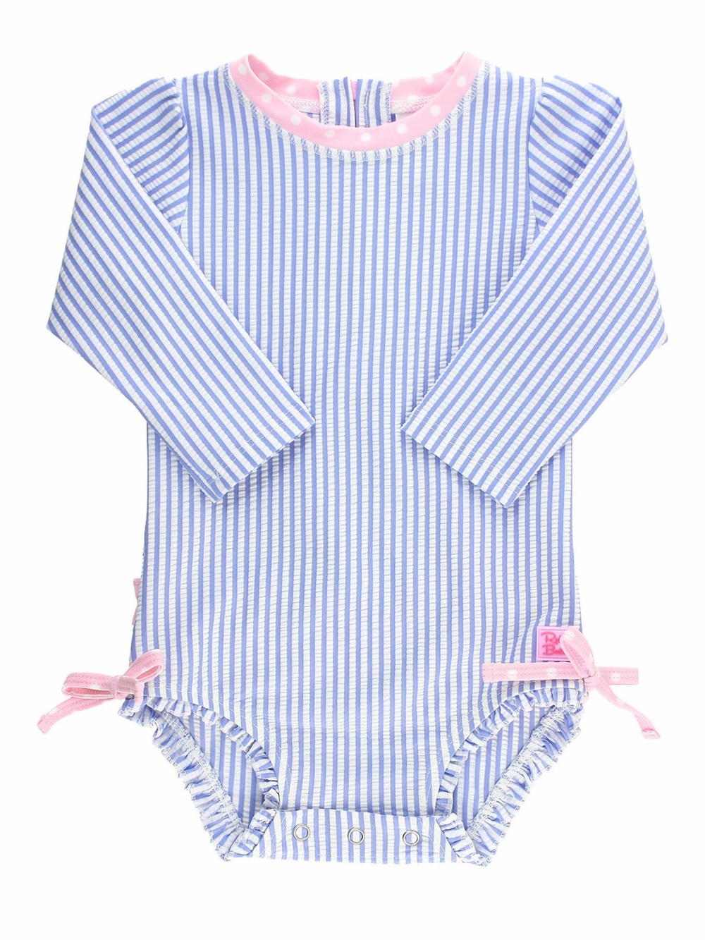 RuffleButts Seersucker One-Piece Rashguard Swimsuit